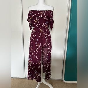 Nectar Clothing Off the Shoulder Maxi Romper Floral